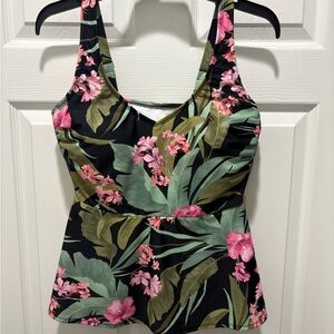 Kona Sol Black and Pink Floral Tankini Top